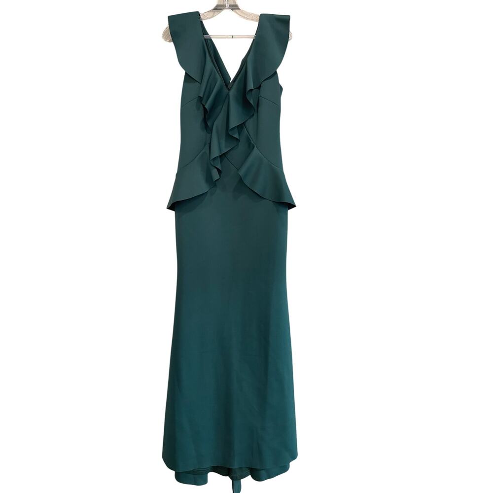 Jessica Howard Ruffles Bodice Maxi Evening Dress Size 8 Hunter Green JH9M6672